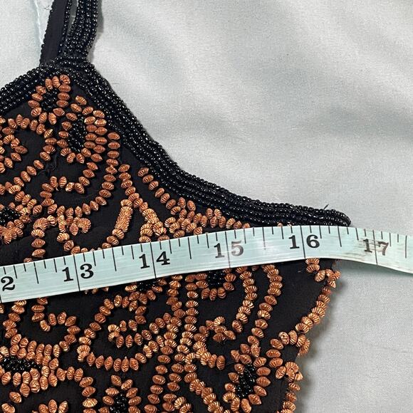 Vintage Cache Women's Sz 4 Top Cropped Silk Beaded Embellished Holiday brown - Picture 9 of 10